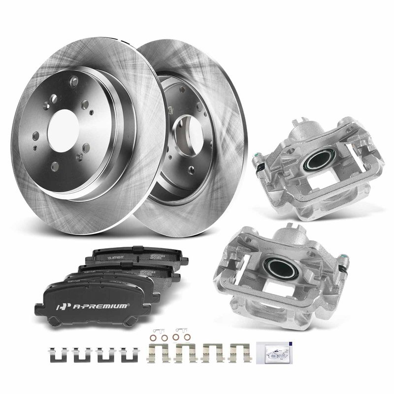 8x Rear Brake Rotors & Ceramic Brake Pads + Brake Caliper for Honda Odyssey 11-17