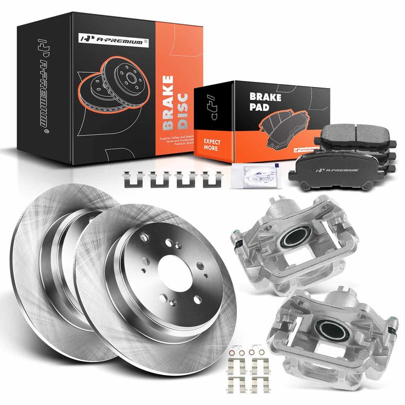 8x Rear Brake Rotors & Ceramic Brake Pads + Brake Caliper for Honda Odyssey 11-17