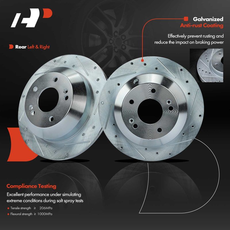 Rear Drilled Brake Rotors for Hyundai Santa Fe 2010-2018 Kia Sedona Sorento