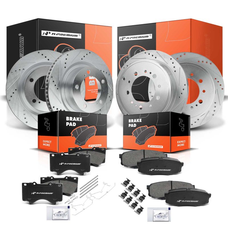 Front & Rear Drilled Rotors & Ceramic Brake Pads for Toyota Land Cruiser Lexus