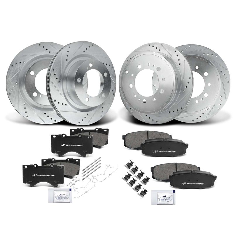 Front & Rear Drilled Rotors & Ceramic Brake Pads for Toyota Land Cruiser Lexus