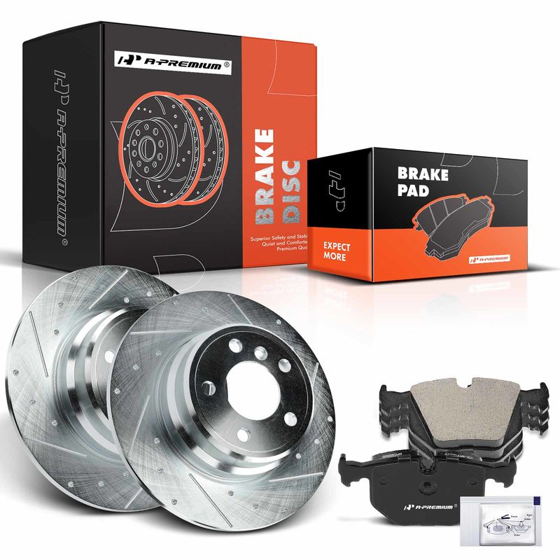Rear Drilled Rotors & Ceramic Brake Pads for BMW X5 2000-2006 3.0L 4.4L