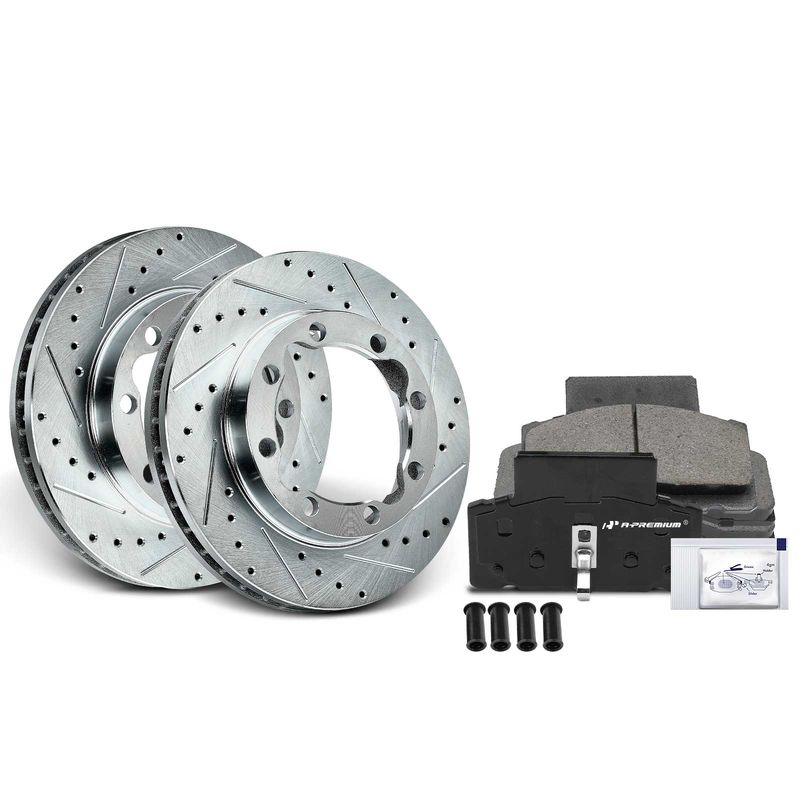 Front Drilled Rotors & Ceramic Brake Pads for Chevrolet K3500 GMC Dodge Ram 2500