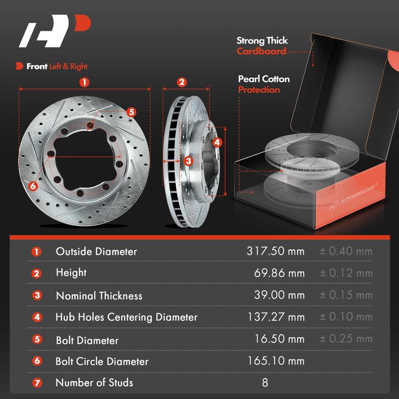 Front Drilled Rotors & Ceramic Brake Pads for Chevrolet K3500 GMC Dodge Ram 2500