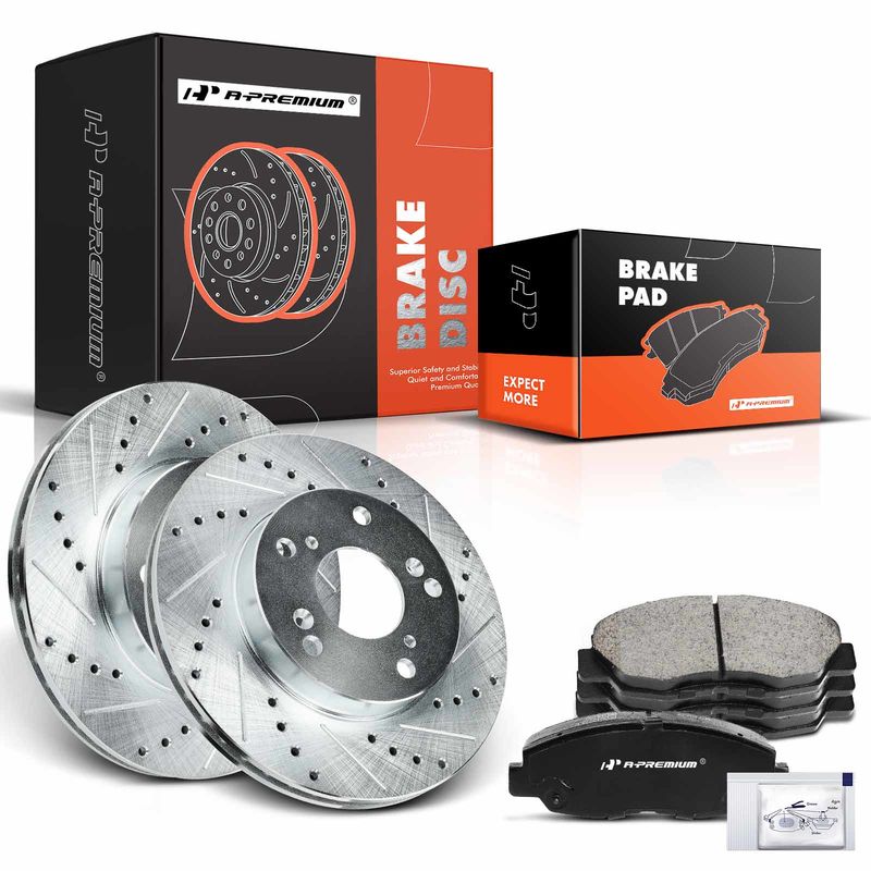 Front Drilled Rotors & Ceramic Brake Pads for Honda Civic 2012-2015 L4 1.8L