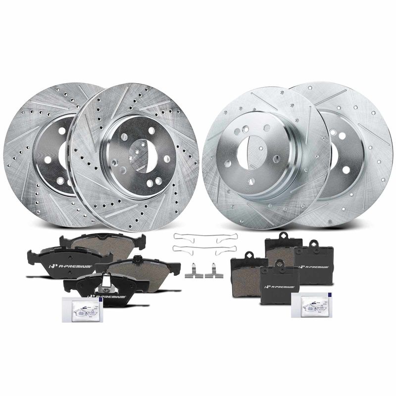 Front & Rear Drilled Rotors & Ceramic Brake Pads for Mercedes-Benz E430 E320