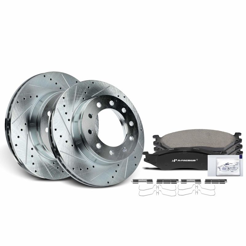 Front Drilled Rotors & Ceramic Brake Pads for Ford F-450 F-550 Super Duty