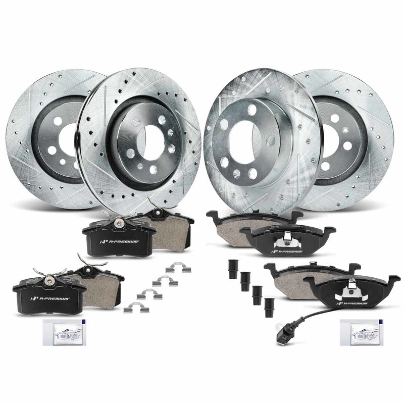 Front & Rear Drilled Rotors & Ceramic Brake Pads for VW Golf Jetta Beetle
