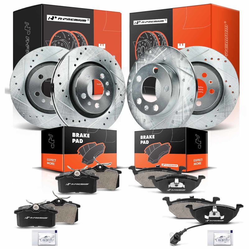 Front & Rear Drilled Rotors & Ceramic Brake Pads for VW Golf Jetta Beetle