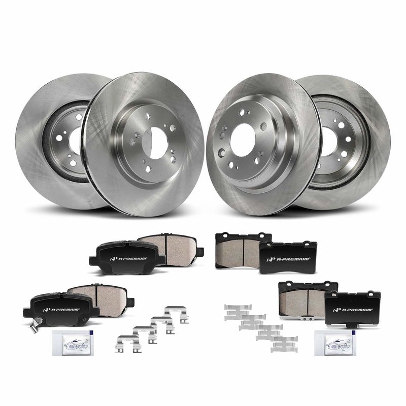 Front & Rear Disc Brake Rotors & Ceramic Brake Pads for Acura RL 2005-2012
