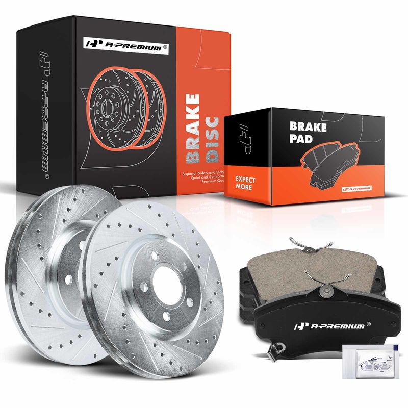 Front Drilled Rotors & Ceramic Brake Pads for Chrysler PT Cruiser Dodge Neon