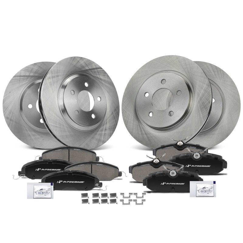 Front & Rear Disc Brake Rotors & Ceramic Brake Pads for Ford Mustang 2005-2010