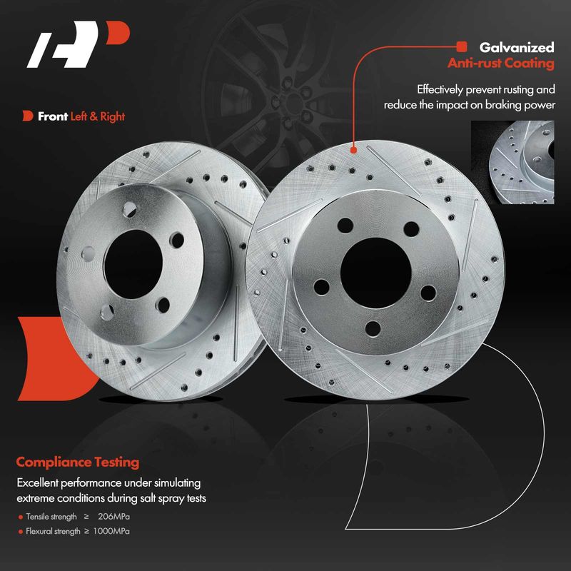 Front Drilled Brake Rotors for Jeep Cherokee 1990-1999 Wrangler Comanche 280mm