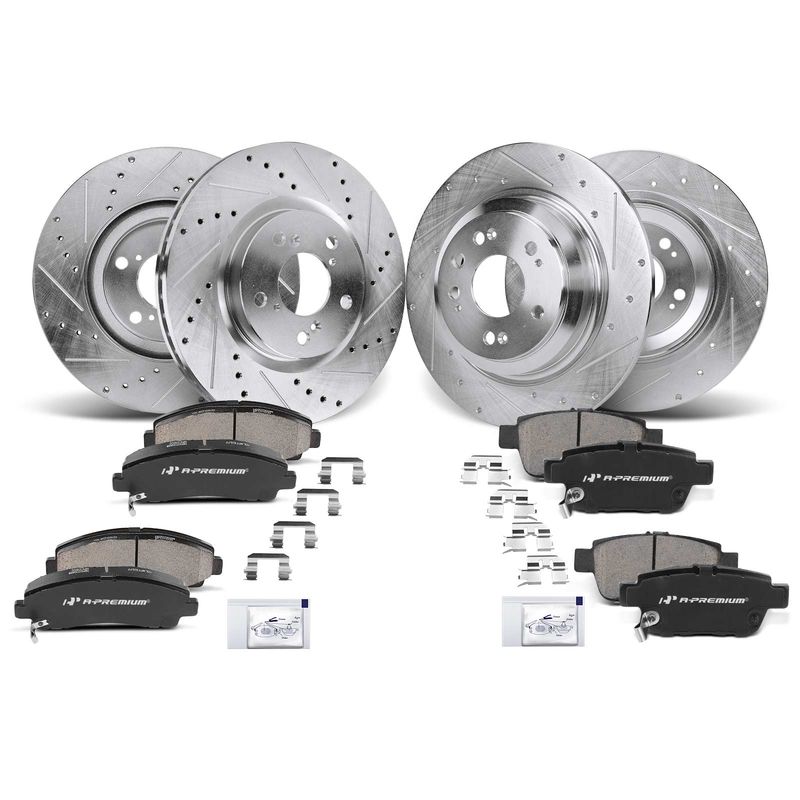 Front & Rear Drilled Rotors & Ceramic Brake Pads for Acura TL 2009-2014