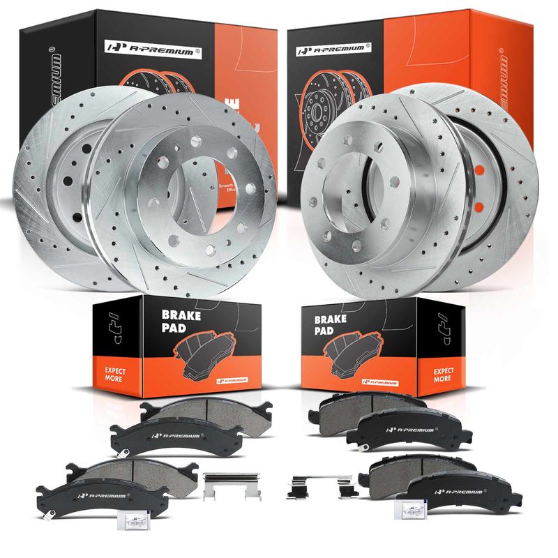 Front & Rear Drilled Rotors & Ceramic Brake Pads for Chevrolet Express 2500 GMC