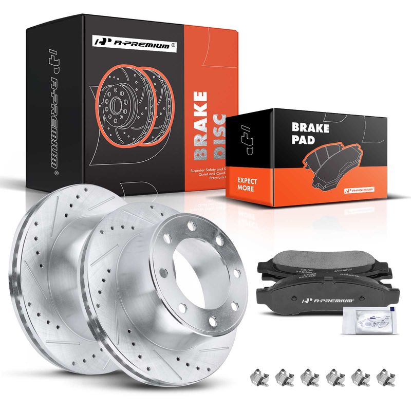 Rear Drilled Rotors & Ceramic Brake Pads for Ford F-250 F-350 Super Duty 05-12