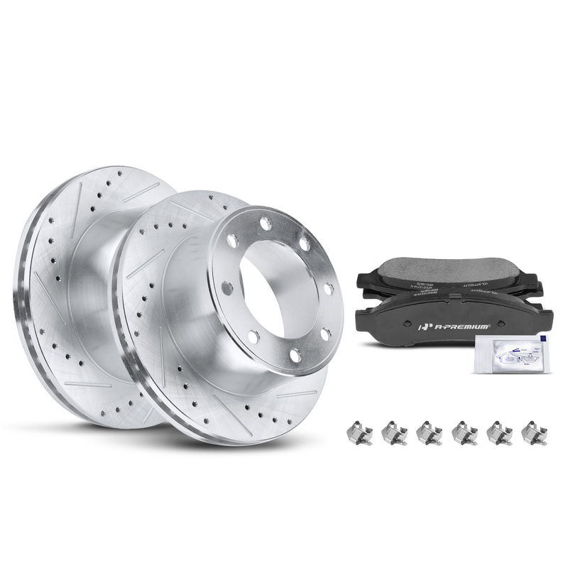 Rear Drilled Rotors & Ceramic Brake Pads for Ford F-250 F-350 Super Duty 05-12