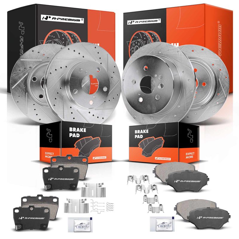 Front & Rear Drilled Rotors & Ceramic Brake Pads for Toyota RAV4 2004-2005
