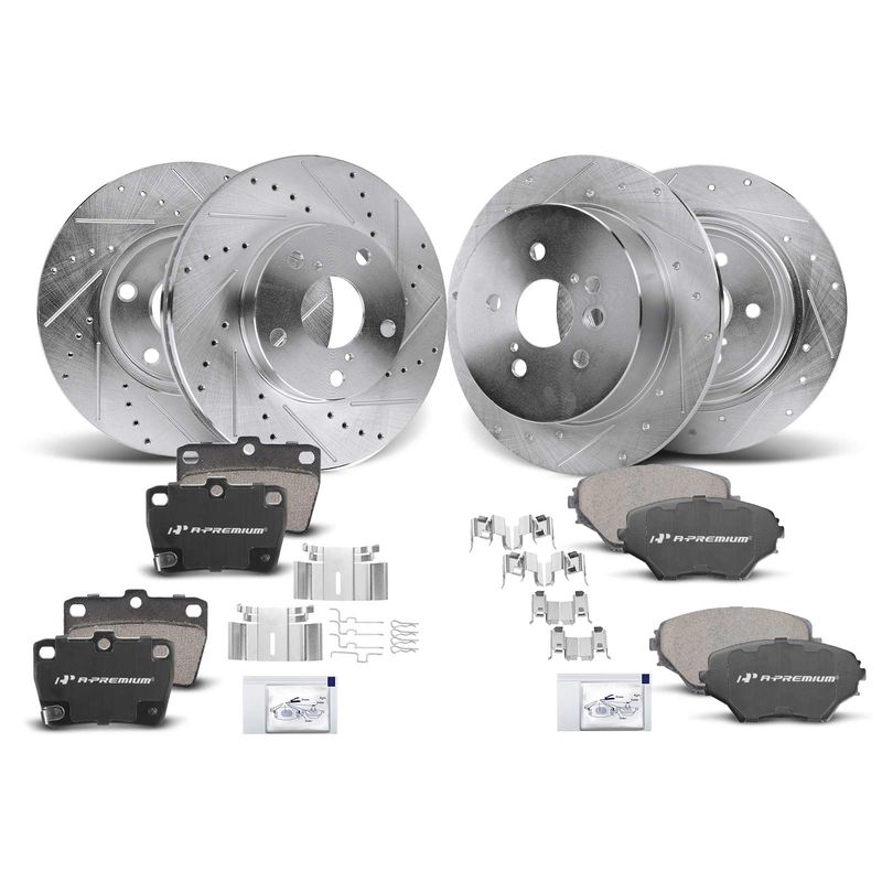 Front & Rear Drilled Rotors & Ceramic Brake Pads for Toyota RAV4 2004-2005
