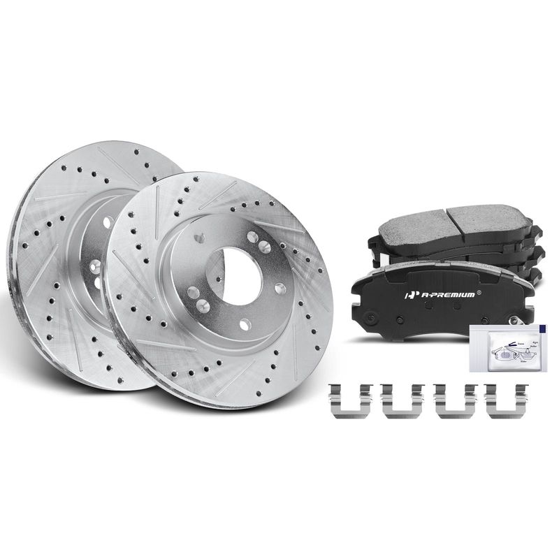 Front Drilled Rotors & Ceramic Brake Pads for Hyundai Sonata Tiburon Kia Optima