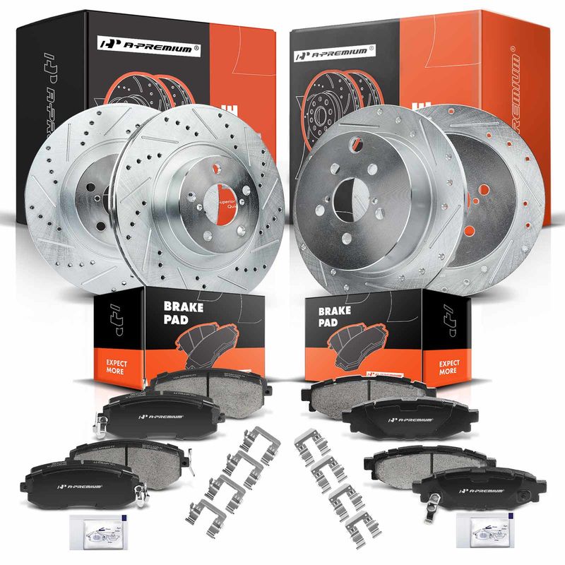 Front & Rear Drilled Rotors & Ceramic Brake Pads for Subaru Impreza 2012-2013