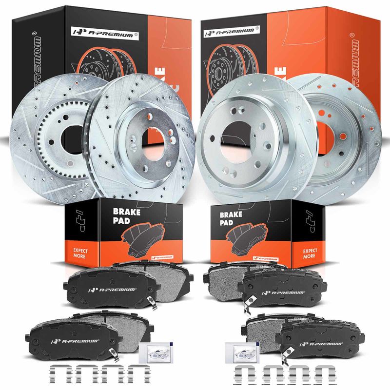 Front & Rear Drilled Rotors & Ceramic Brake Pads for Hyundai Tucson 13-15 Kia