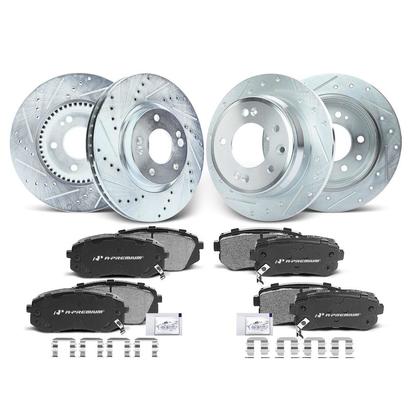 Front & Rear Drilled Rotors & Ceramic Brake Pads for Hyundai Tucson 13-15 Kia