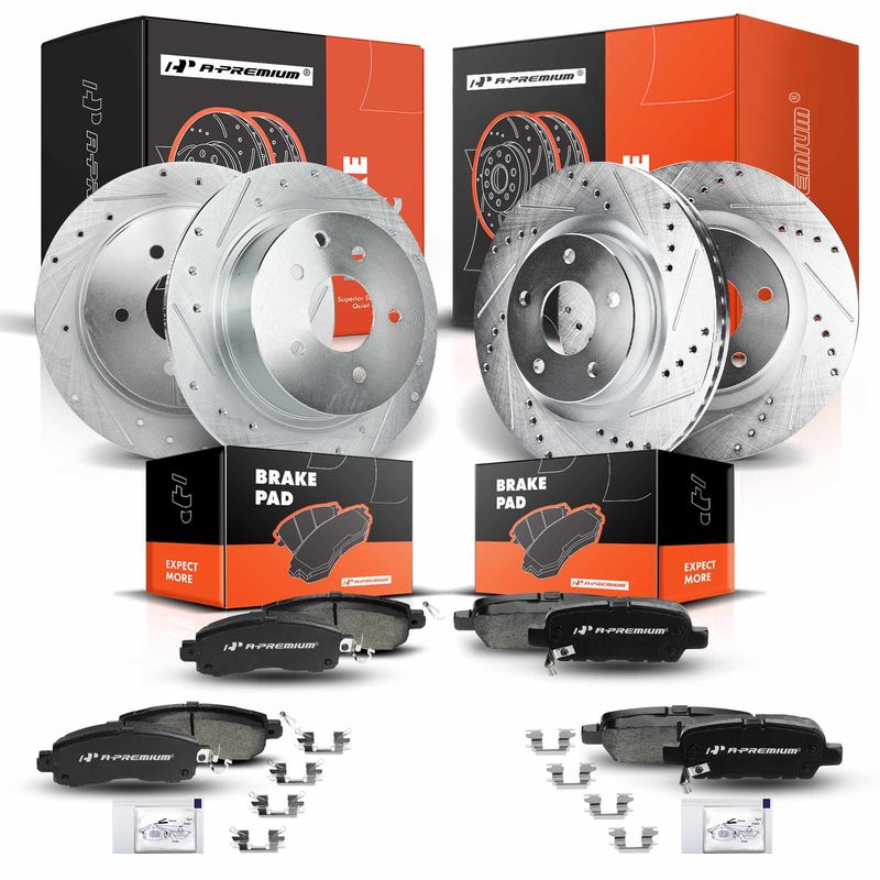 Front & Rear Drilled Rotors & Ceramic Brake Pads for Nissan Altima 2014-2019 FWD