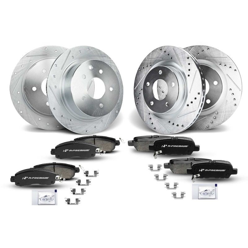 Front & Rear Drilled Rotors & Ceramic Brake Pads for Nissan Altima 2014-2019 FWD