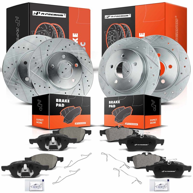 Front & Rear Drilled Rotors & Ceramic Brake Pads for Ford Focus 2012-2018
