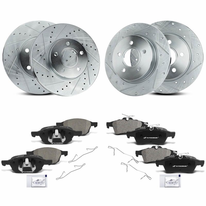 Front & Rear Drilled Rotors & Ceramic Brake Pads for Ford Focus 2012-2018