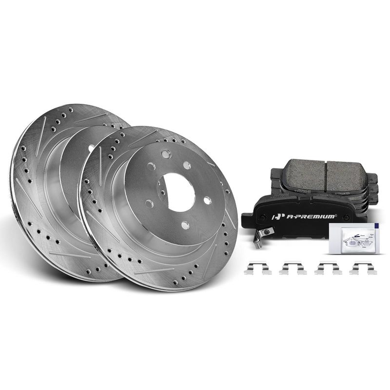 Rear Drilled Rotors & Ceramic Brake Pads for INFINITI G35 2003-2005 Nissan LEAF