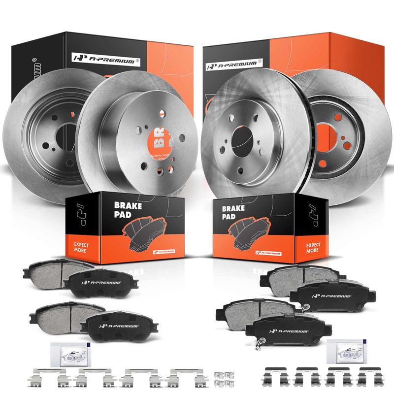 Front & Rear Disc Brake Rotors & Ceramic Brake Pads for Toyota Sienna 2004-2010