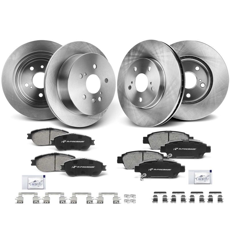 Front & Rear Disc Brake Rotors & Ceramic Brake Pads for Toyota Sienna 2004-2010