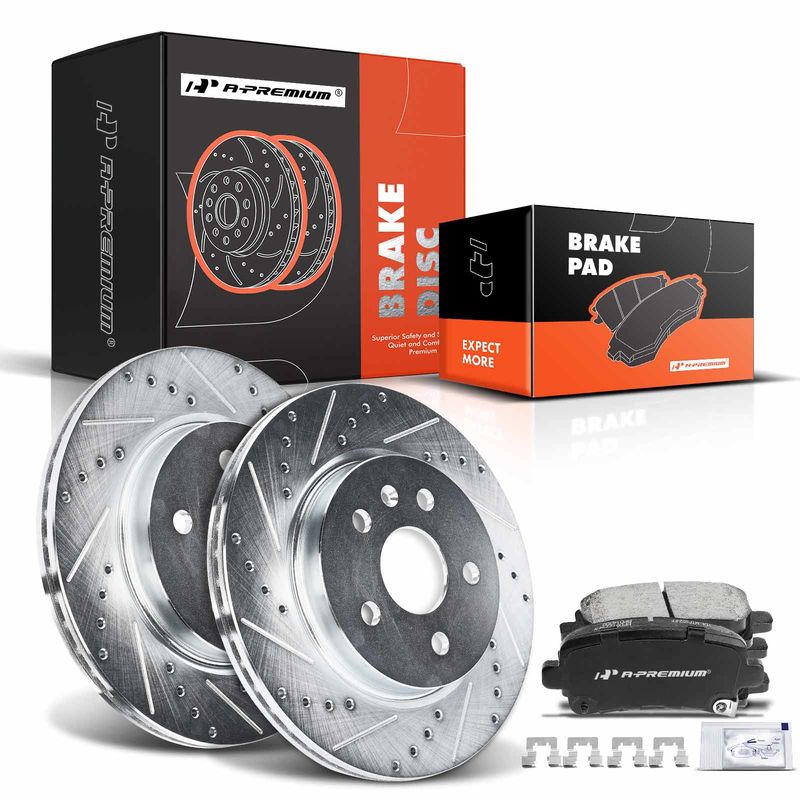 Rear Drilled Rotors & Ceramic Brake Pads for Chevy Impala 14-20 Cadillac Buick