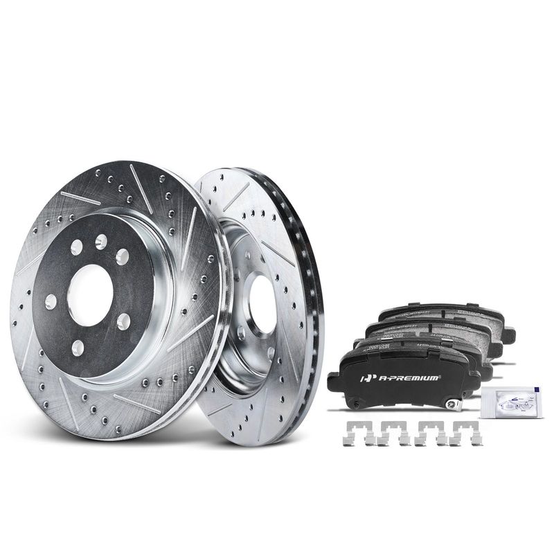Rear Drilled Rotors & Ceramic Brake Pads for Chevy Impala 14-20 Cadillac Buick