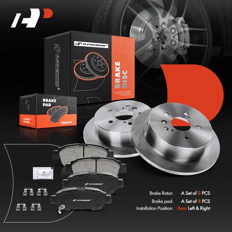 Rear Disc Brake Rotors & Ceramic Brake Pads for Toyota Sienna 2004-2010