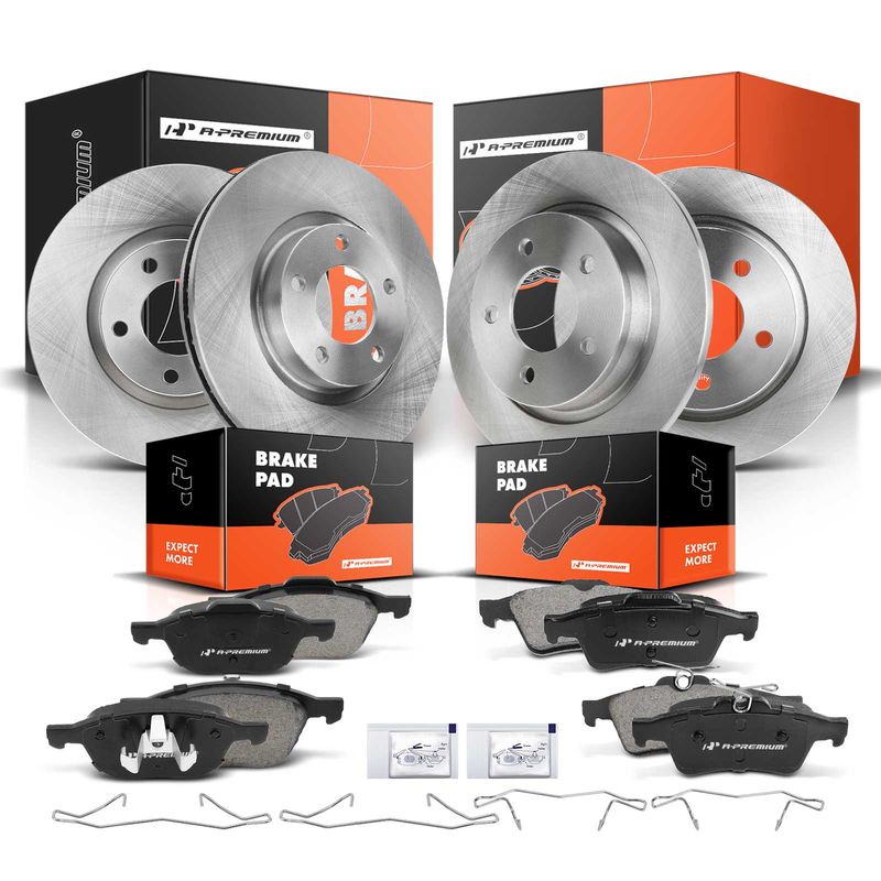 Front & Rear Disc Brake Rotors & Ceramic Brake Pads for Mazda 3 05-13 2.3L 2.5L
