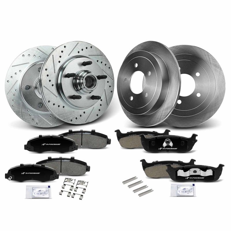 Front & Rear Drilled Rotors & Ceramic Brake Pads for Ford F-150 Lincoln