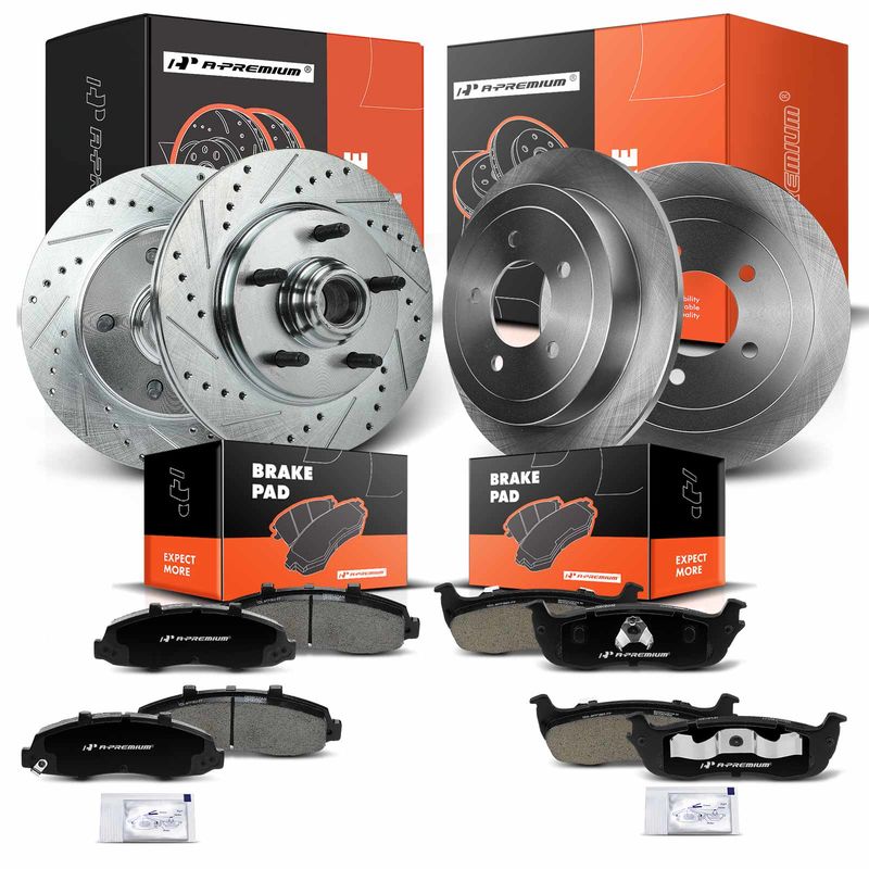 Front & Rear Drilled Rotors & Ceramic Brake Pads for Ford F-150 Lincoln