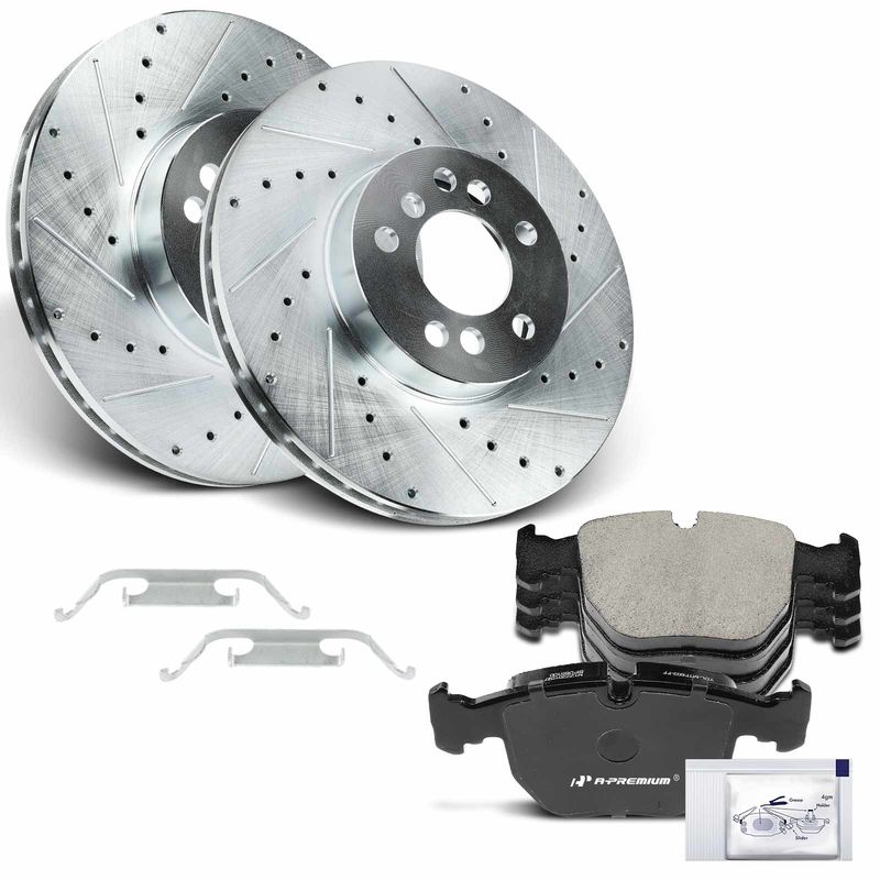 Front Drilled Rotors & Ceramic Brake Pads for BMW X5 2000-2006 L6 3.0L V8 4.4L