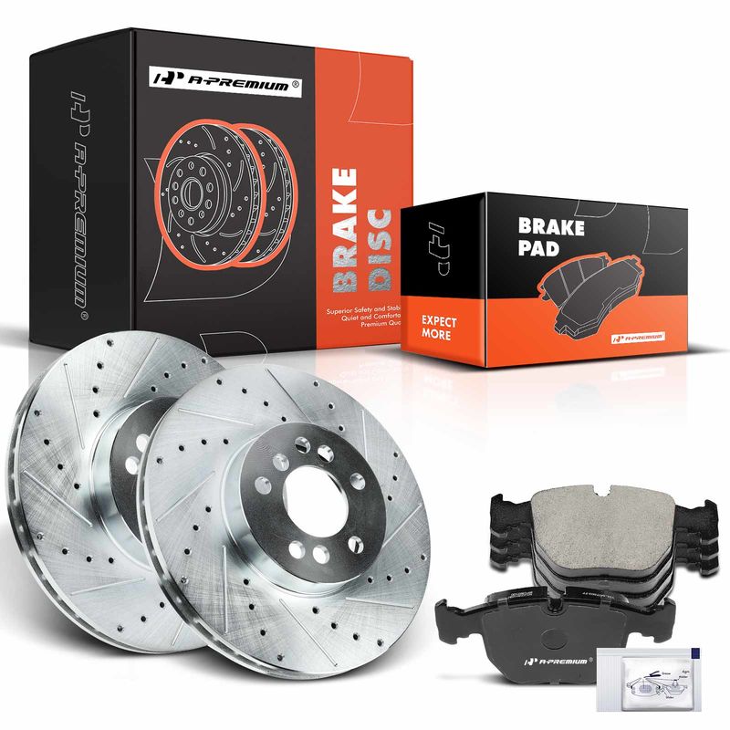 Front Drilled Rotors & Ceramic Brake Pads for BMW X5 2000-2006 L6 3.0L V8 4.4L
