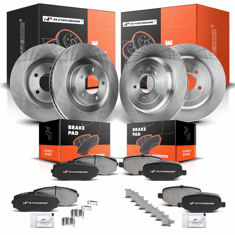 Front & Rear Disc Brake Rotors & Ceramic Brake Pads for Ford Edge 11-14 Lincoln