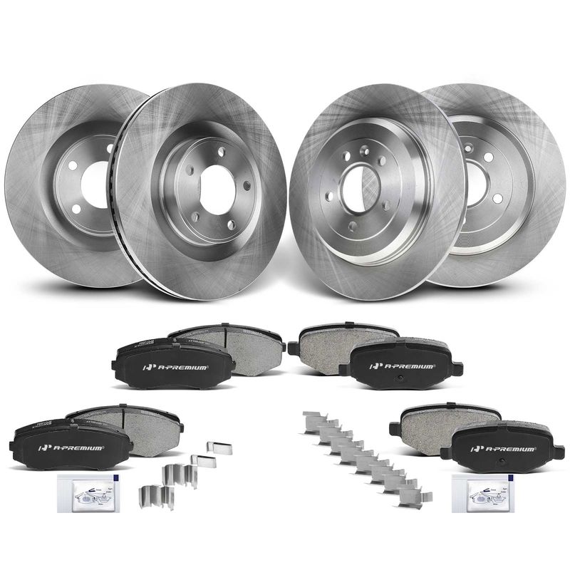 Front & Rear Disc Brake Rotors & Ceramic Brake Pads for Ford Edge 11-14 Lincoln