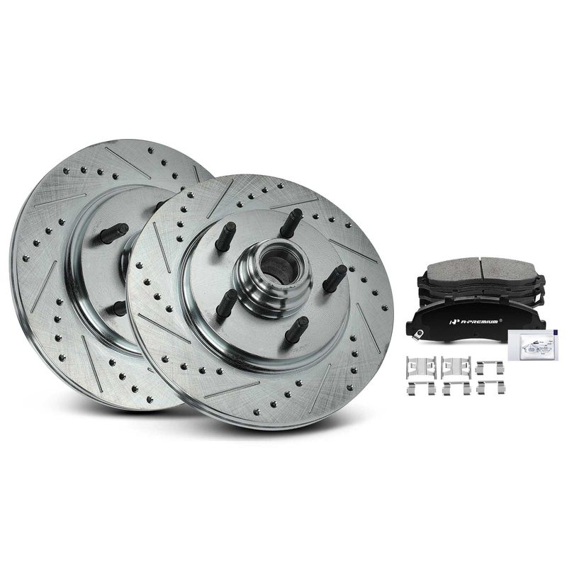 Front Drilled Rotors & Ceramic Brake Pads for Ford F-150 2000-2003 Lincoln
