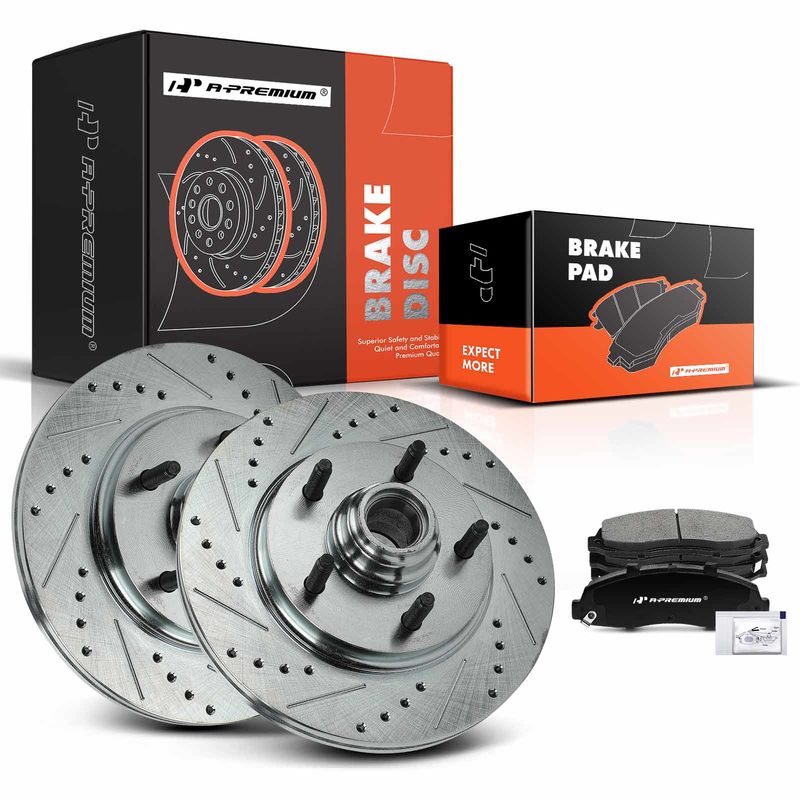 Front Drilled Rotors & Ceramic Brake Pads for Ford F-150 2000-2003 Lincoln
