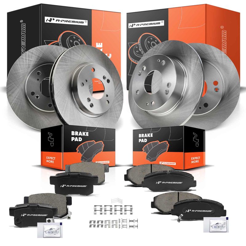 Front & Rear Disc Brake Rotors & Ceramic Brake Pads for Honda Accord 03-07 2.4L