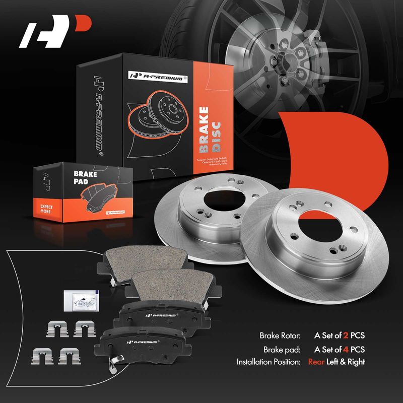 Rear Disc Brake Rotors & Ceramic Brake Pads for Hyundai Elantra Kia Forte