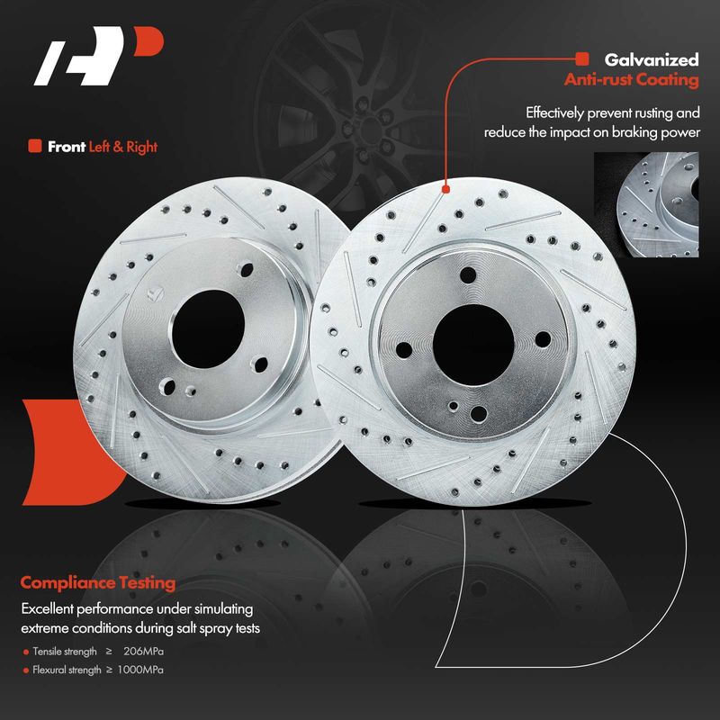 Front Drilled Brake Rotors for Ford Fiesta 2011-2019 L4 1.6L