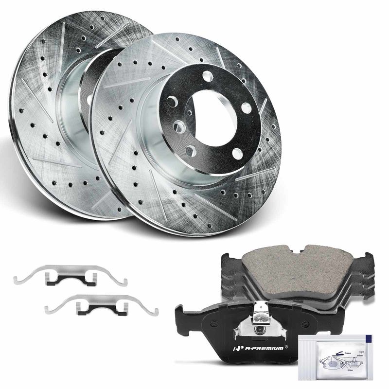 Front Drilled Rotors & Ceramic Brake Pads for BMW 525i E39 2001-2003 528i L6 2.8L